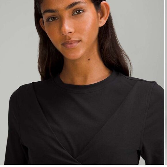 Lululemon‎ Cotton Wrap-Front T-Shirt Dress Black Size 4 Nwt - Picture 4 of 7